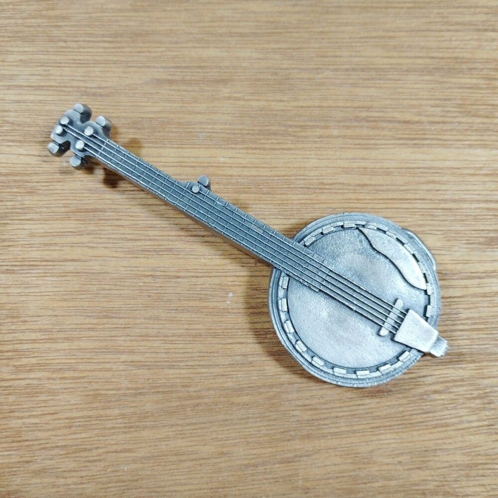 Vintage Banjo Belt Buckle 1980 Indiana Metal Craft Music Instrument Band Blues